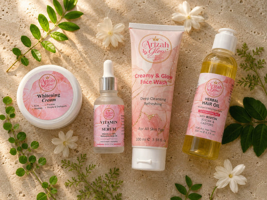 Arizah Glow Complete Beauty Care Bundle | Face Wash, Vitamin C Serum, Whitening Cream & Herbal Hair Oil